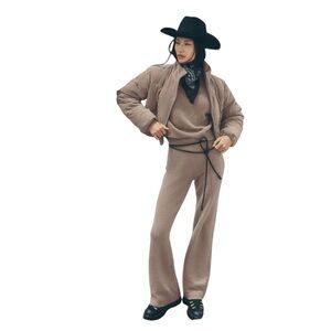 ALO Wool Cashmere High-Waist New Class Wide Leg Pant in chai latte